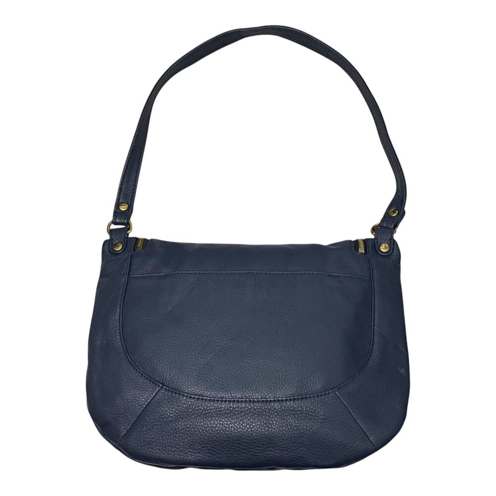 HOBO Fern Medium Shoulder Bag Navy Pebbled Leather Brass Hardware Slouchy - Picture 3 of 13